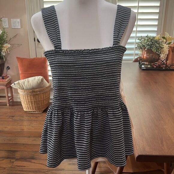 TEXTURE & THREAD X MADEWELL Smocked Peplum Top in Stripe. SIZE XL - Picture 3 of 9